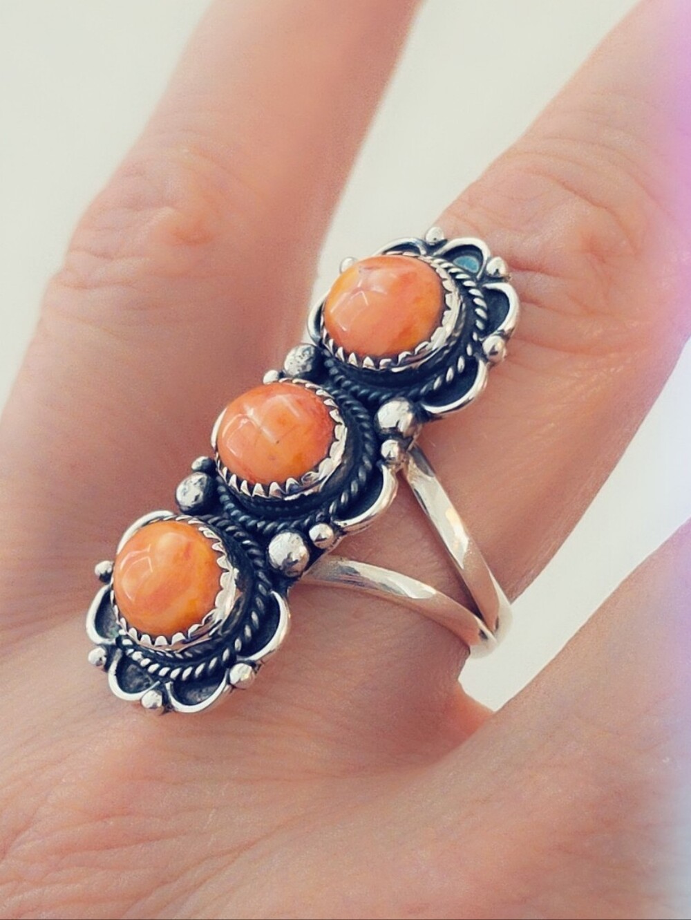 Orange Spiny Oyster 925 Sterling Silver Gemstone Ring